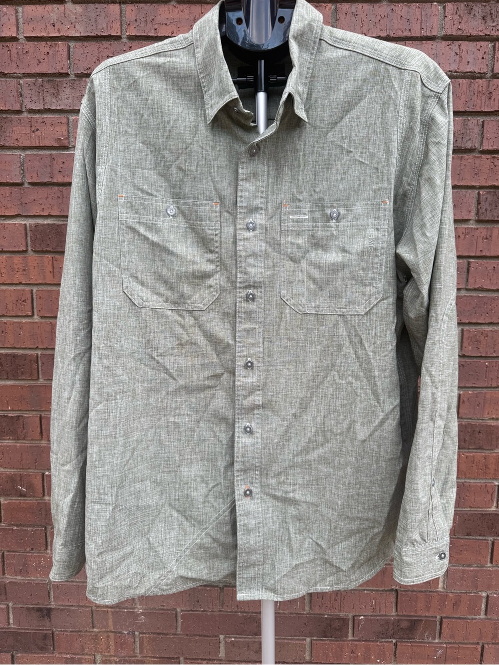 Orvis Tech Casual Button Down Shirt Mens Large Green Heather Long Sleeve Outdoor
